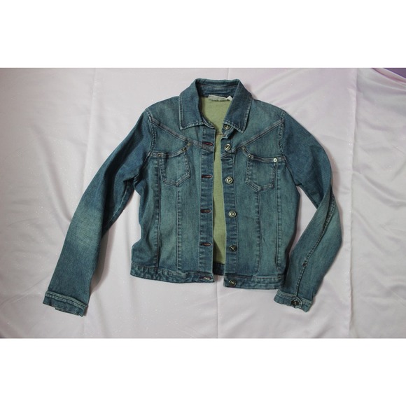 JLO Y2K Denim Jean Jacket w/ Pink Contrast Stitching Large - Picture 12 of 12